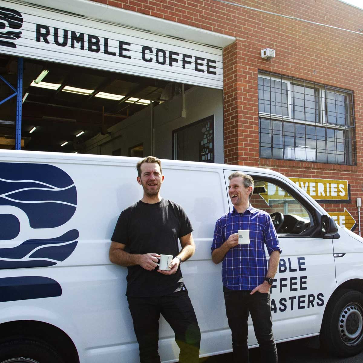 Matt and Joe from Rumble Coffee Roasters enjoying a brew together