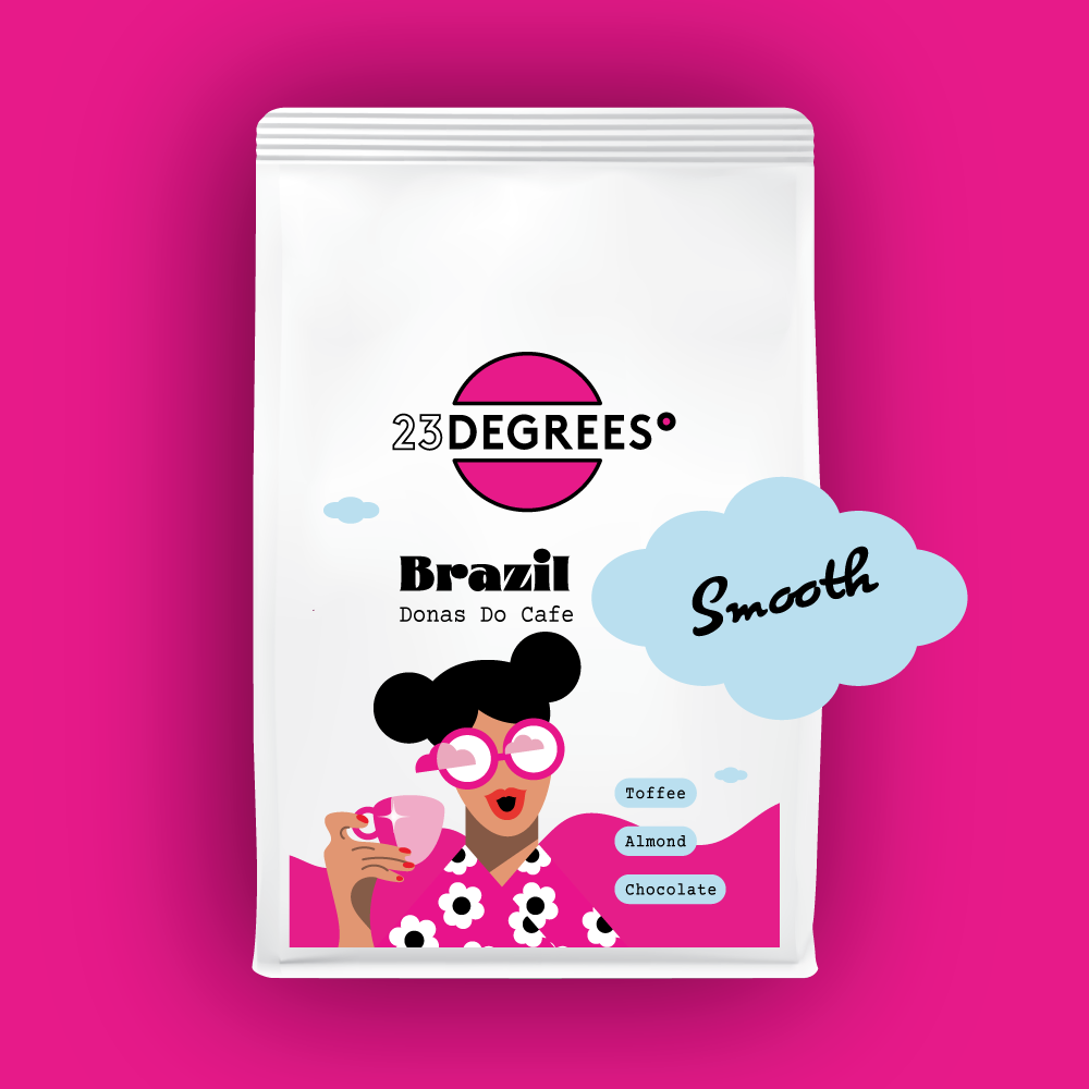 Coffee packaging of 23 Degrees Brazilian coffee Donas Do Cafe