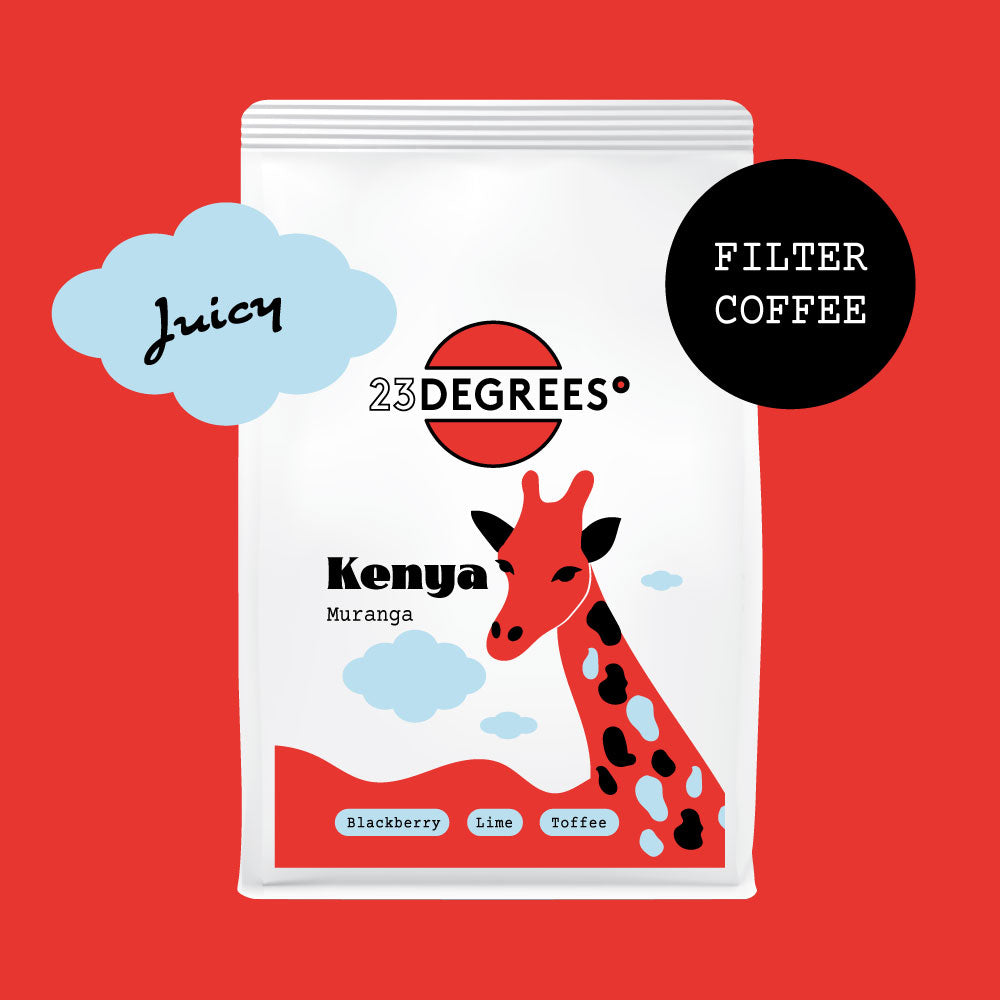 coffee bag of Kenyan coffee, filter roast coffee, from 23 Degrees coffee roasters