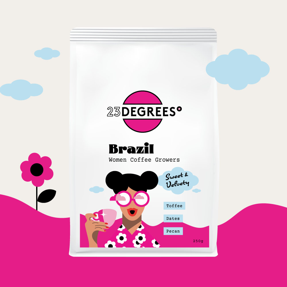 Delicious Brazilian coffee grown by women coffee growers, roasted by 23 Degrees Coffee Roasters