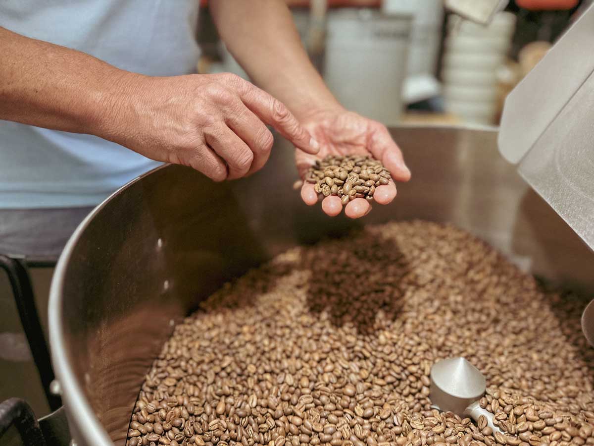 coffee beans in the roasting drum