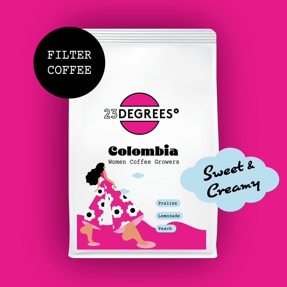 coffee bag of Colombian filter coffee. Roasted by 23 Degrees in Melbourne.