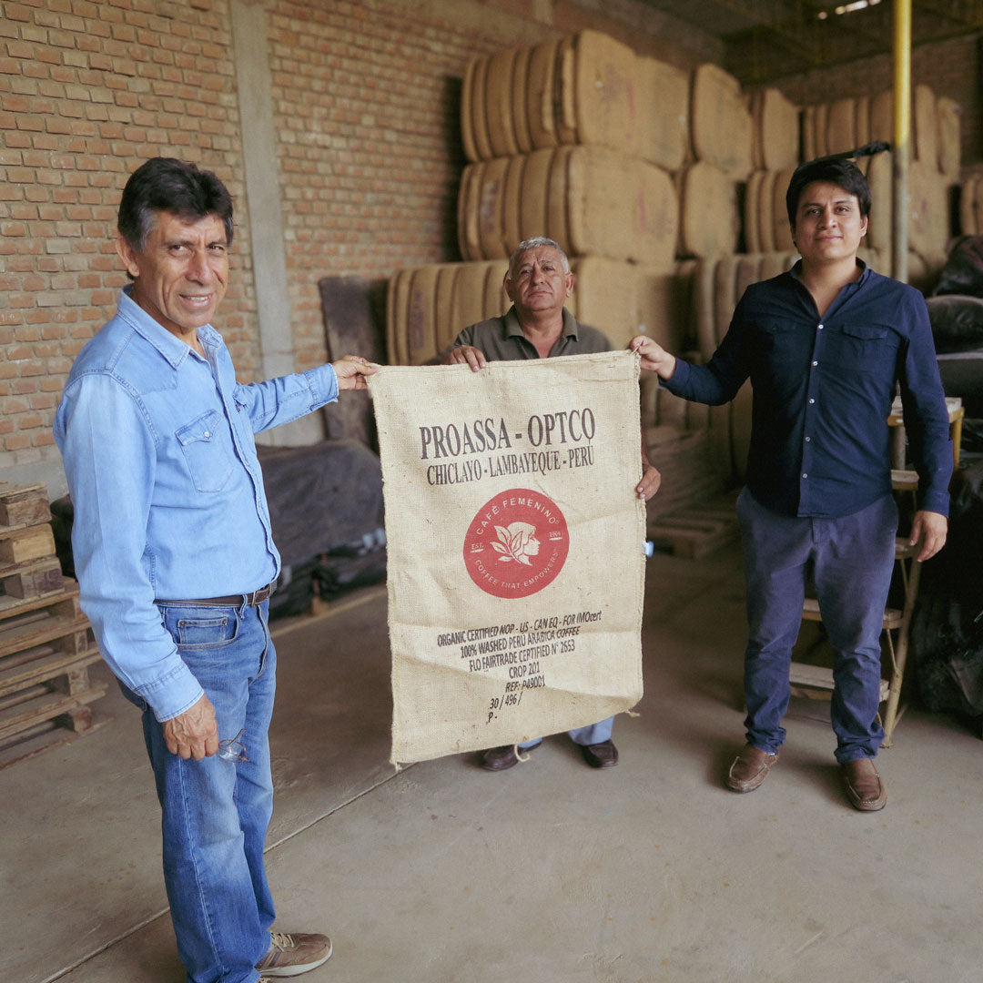 Victor Riojas and son at Proassa - exporter of Cafe Femenino Peru