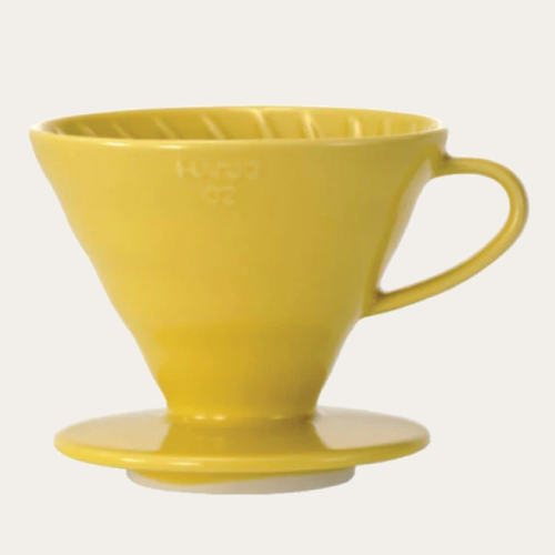 Hario V60 coffee dripper in yellow ceramic